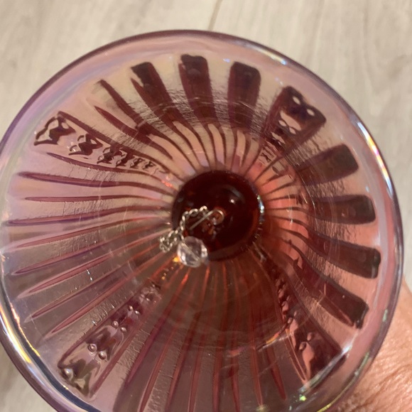 Fenton Pink Temple Iridescent Bell.  Measures 6 3/4” H w/ a 3 1/8” Opening. - Picture 6 of 9